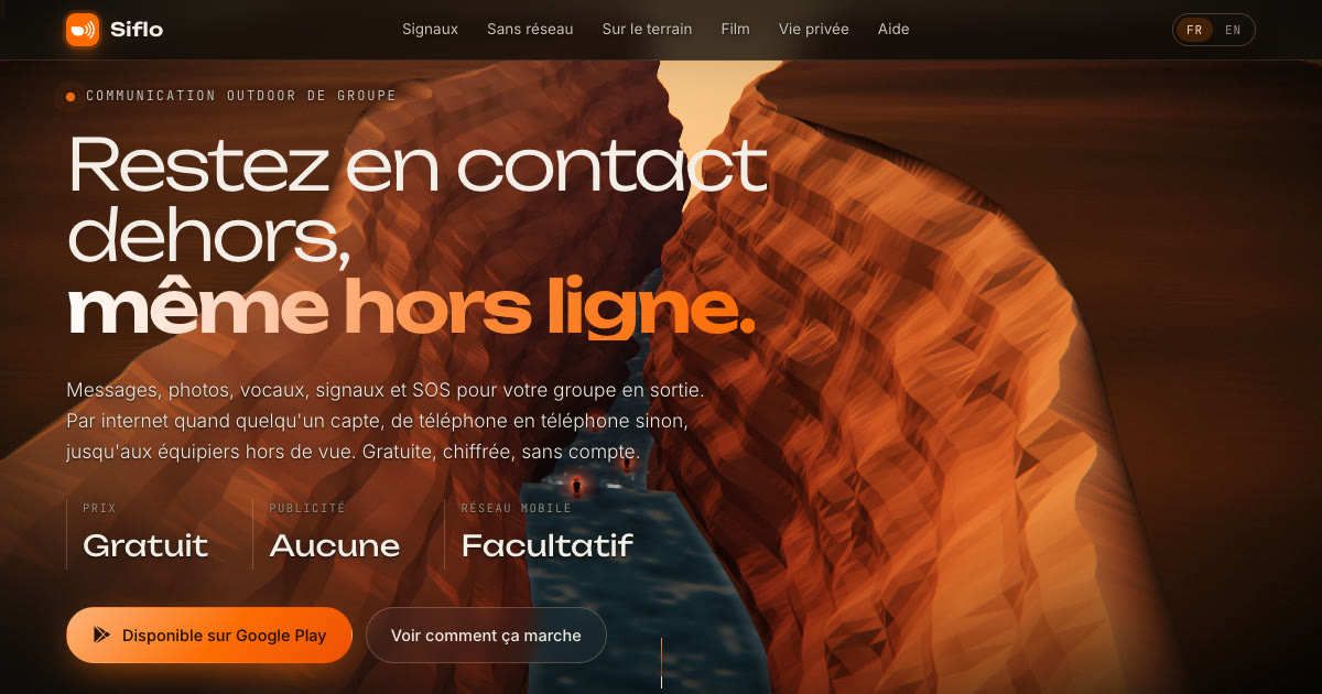 Le site de Siflo : un canyon de roche orange où progresse un groupe