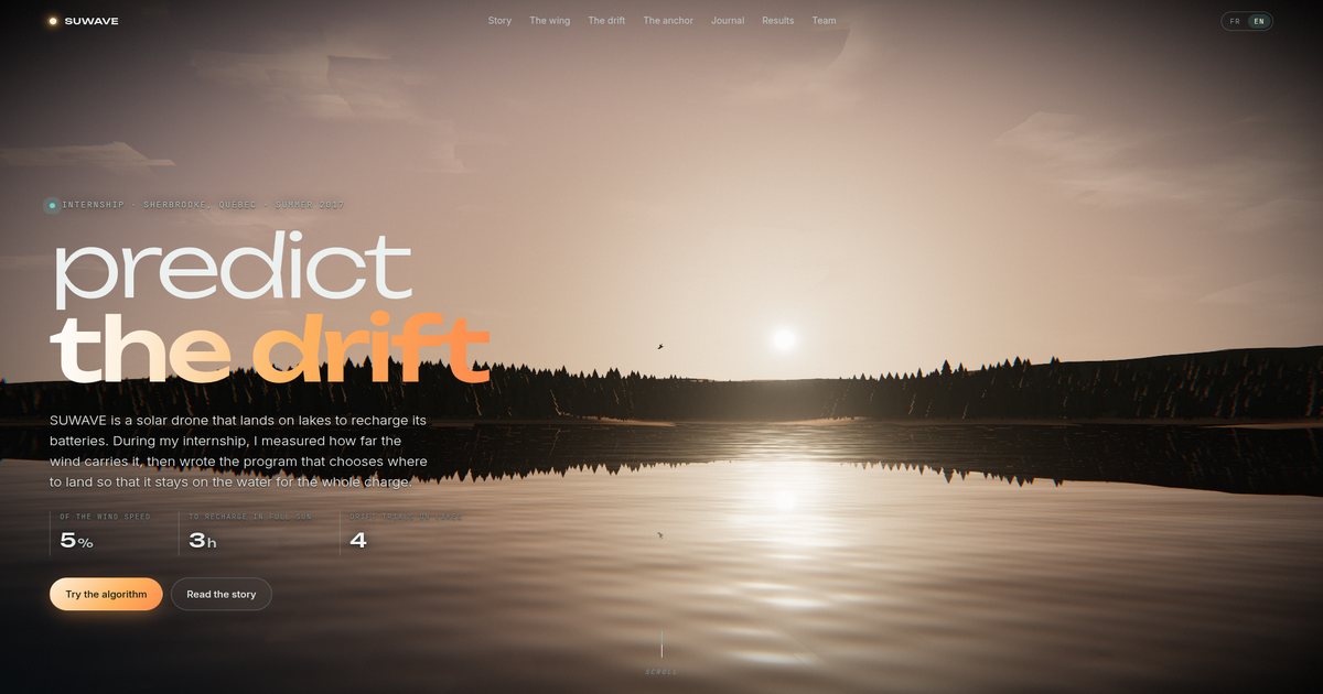 Le site SUWAVE : un lac du Québec au coucher du soleil